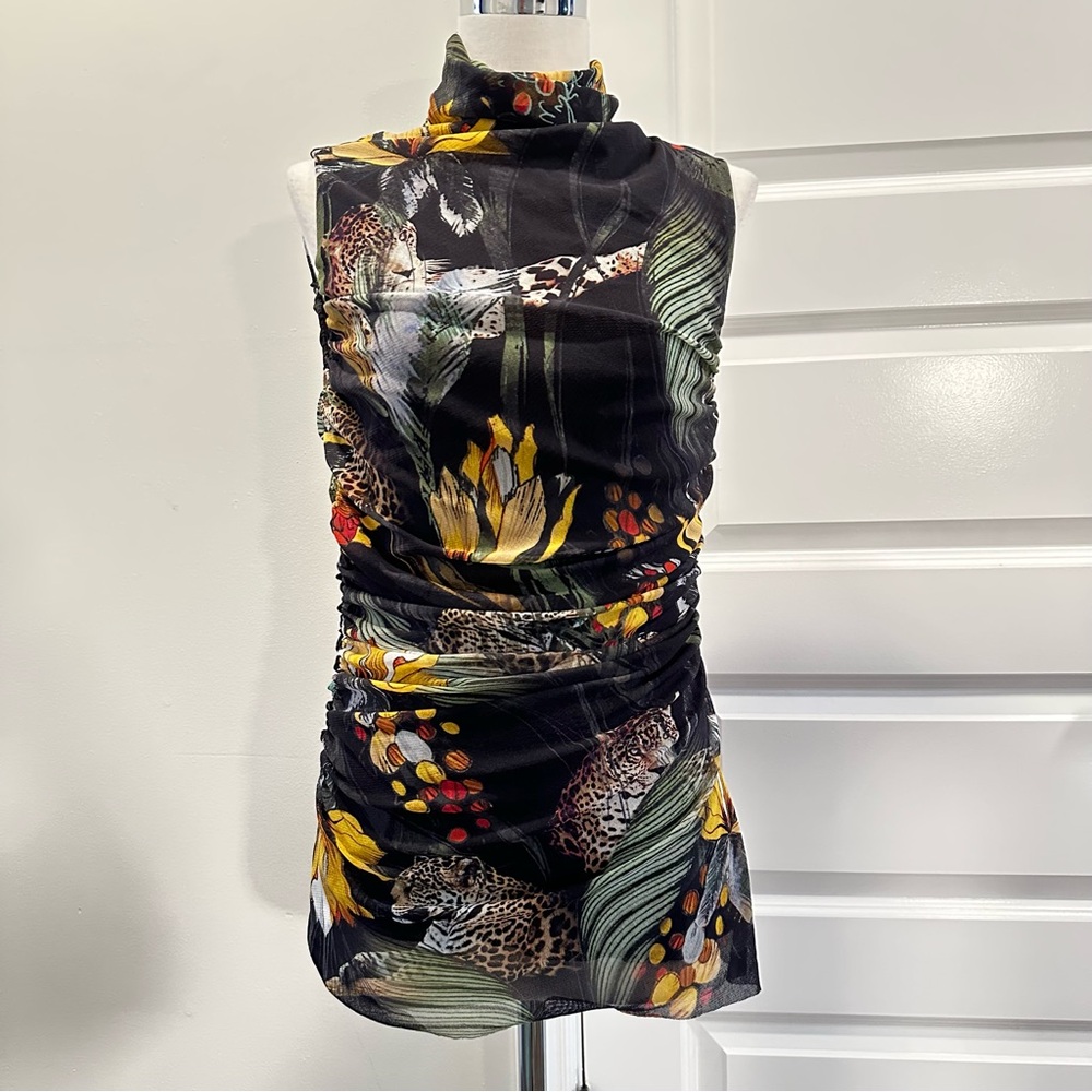 Fuzzi Black Floral Sleeveless Top Size XL